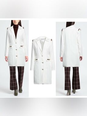 Marci by Gil Santucci white military style tailored  blazer coat chain stud M
